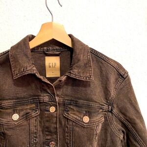 GAP Brown Skirt Noir Pleated Peplum Denim Jacket Small 812178-00 preppy Romantic